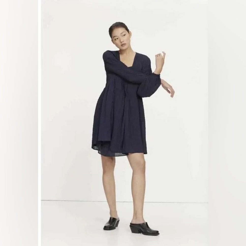 Samsøe Samsøe Jolie Long Sleeve Wrap Dress Dark Navy Size L - Picture 4 of 9